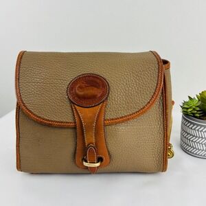Vintage Dooney & Bourke All Weather Leather Crossbody Bag Essex Flap Tan